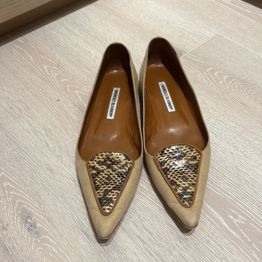 Manolo Blahnik Linen And Python Flats - image 2